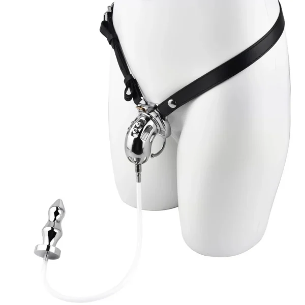 Stainless Steel Male Chastity Device Add Anal Plug with Urethral Catheter Strap Sex Toys for Men and Woman