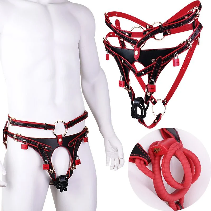 Pu Leather Male Chastity Belt Device Adjustable Bandage Harness Restraint Panty Cock Cage Chastity Devices Bondage Sex Toy