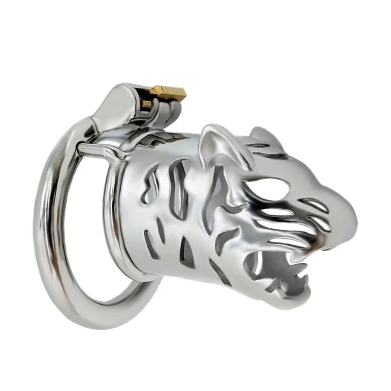 Stainless Tiger Head Cock Cages Extended Style Delay Ejaculation Cock Cage With Penis Ring Fetish Sex Product for Men