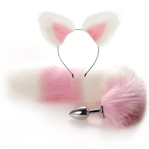 Adult Toys Fox Tail Metal Anal Plug and Ears Couple's Sex Toy Two-piece Set