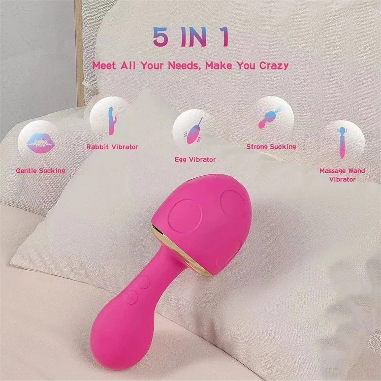 Sex Toy for Woman 5 in 1 G Spot Heating Mushroom Head Dildo Clitoral Sucking Mushroom Vibrator