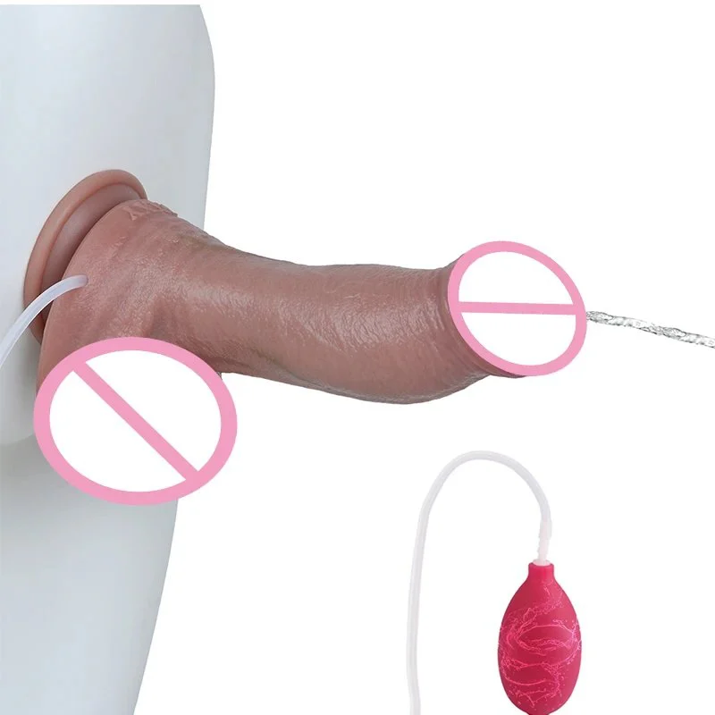 9.44 Inch Dual-Layer Realistic Feel Suction Cup Water Spray Simulation Device Interactive Adult Product for Lesbian Couples