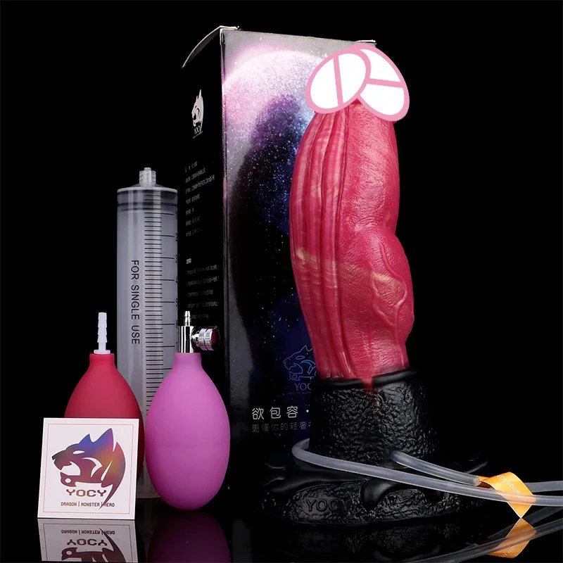 Realistic Fantasy Inflatable Squirting Dildo Made of Liquid Silicone with Suction Cups for Adult Sex Toys
