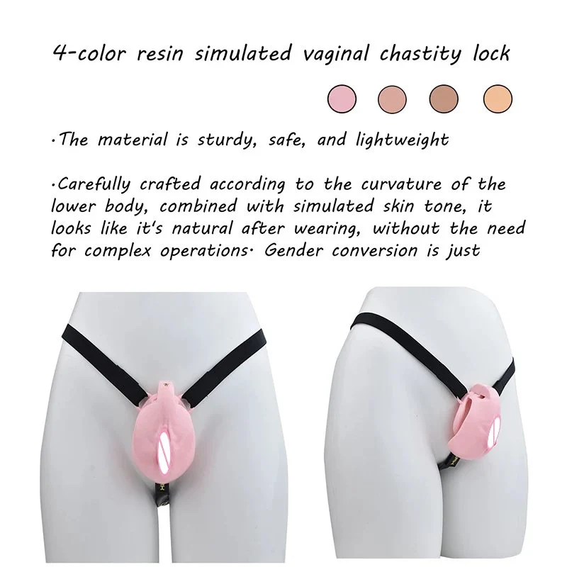 Realistic Vagina Fully Male Chastity Cage Device Pussy Hole Resin Cock-Lock with Gift Box Chastity Band Belt Toys