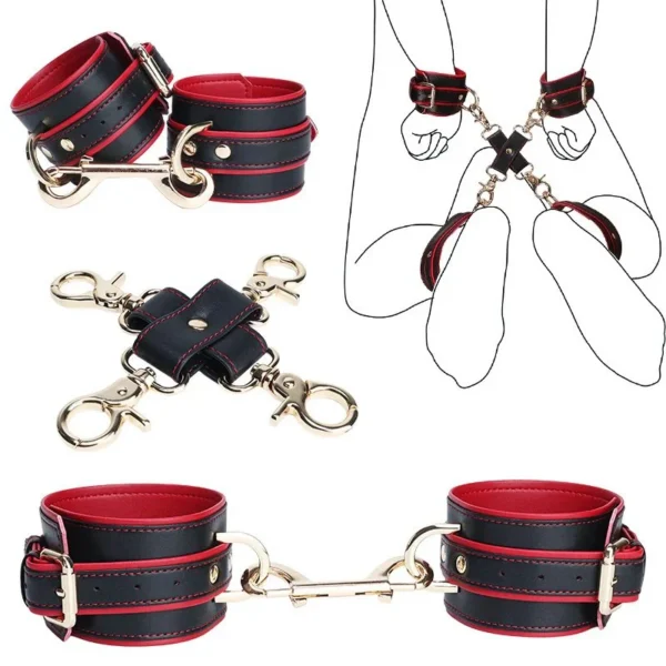 Ankle Cuffs with Cross Buckle Bondage Set, Adjustable BDSM Restraint Gear Unisex Fetish Accessory for Play and Role-Playing