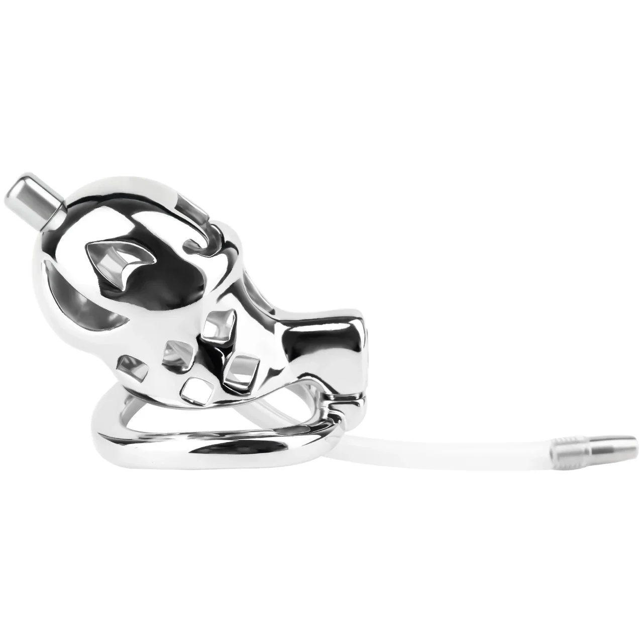 Male Stainless Steel Chastity Cage Restraint Toy with Catheterized Penis Lock Three Sizes Available
