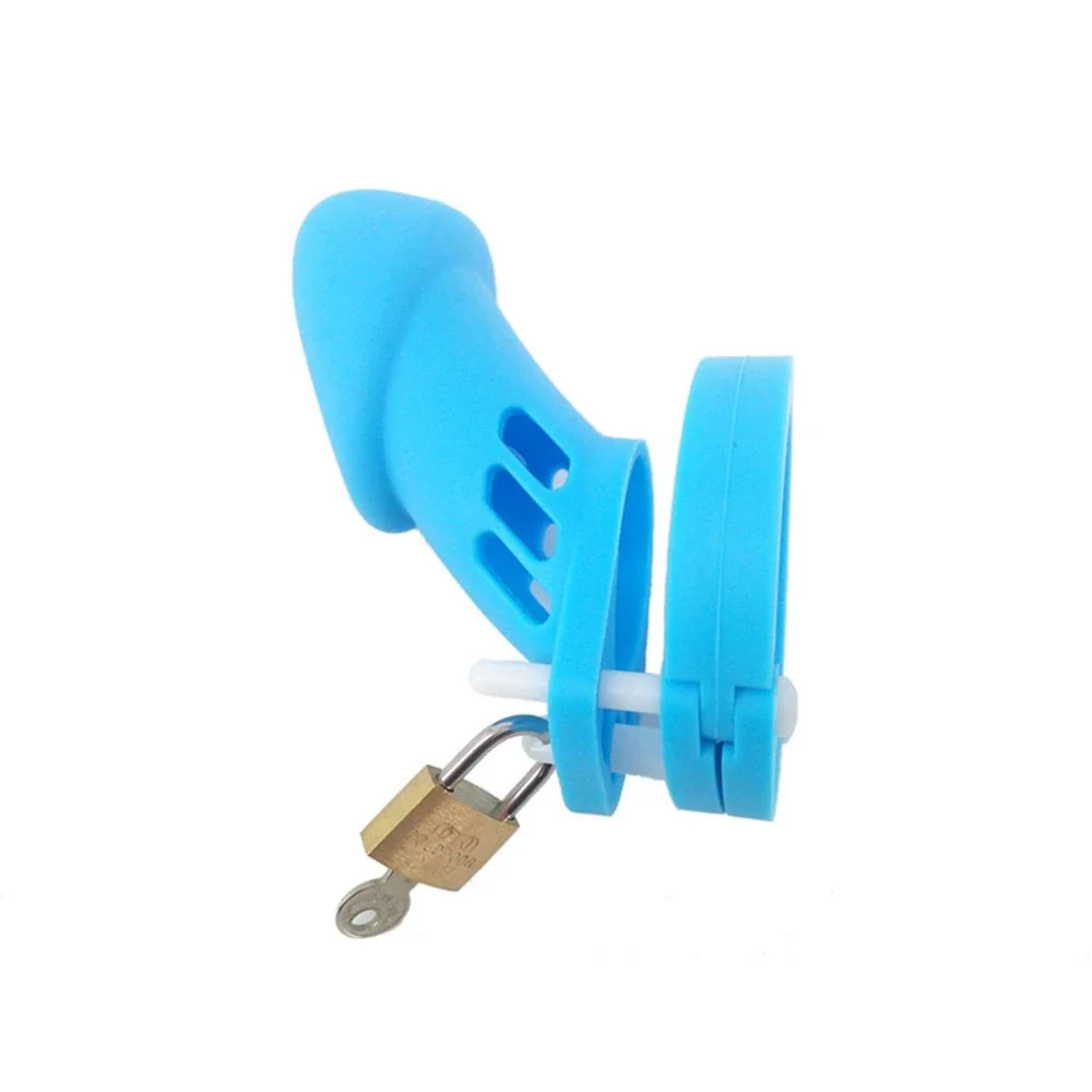 10cm Blue Silicone CB6000 Man Chastity Cage Lock Penis Restraint with Keyholder Chastity Male Chastity Device Sex