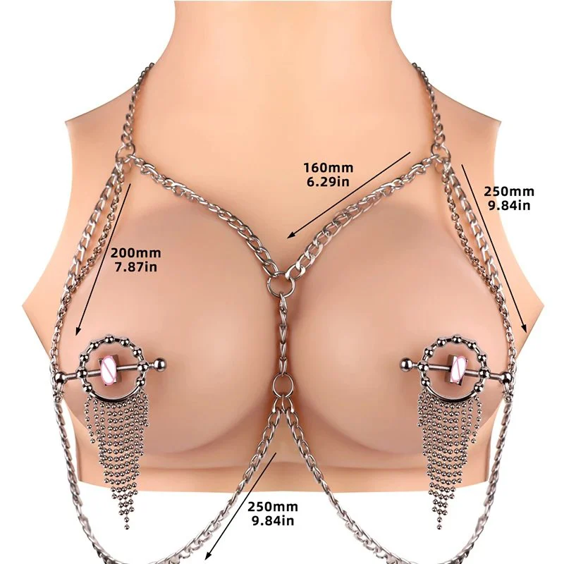 2 in 1 Bondage Set Weighted Nipple Clamps ,Nipple Clamps Harness Breast, Leather Cupless Bra Restraint Sex Toys Women