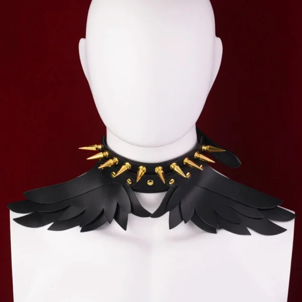 Angel Wings Leather Collar Suitable for Adult Roleplay. Available in Two Colors Also Suitable for Beginners
