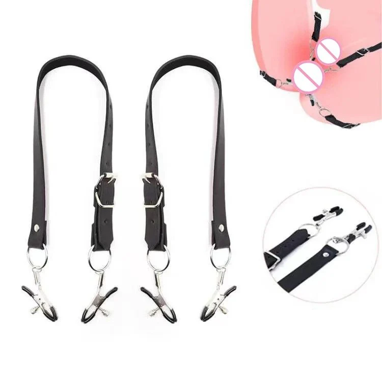 Bondage Women Wrap Around Thigh Spread Vagina Labia Spreader Straps With Clamps Clitoris Clips