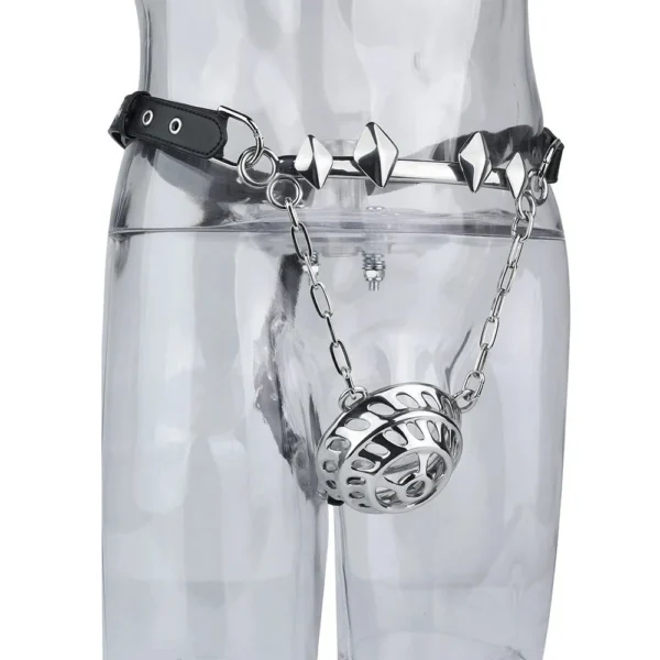 Adjustable Metal Chain and Leather Steel Dome Male Penis Bondage Sex Toys Heavy Metal Chastity Cages for Adult Games Cosplay