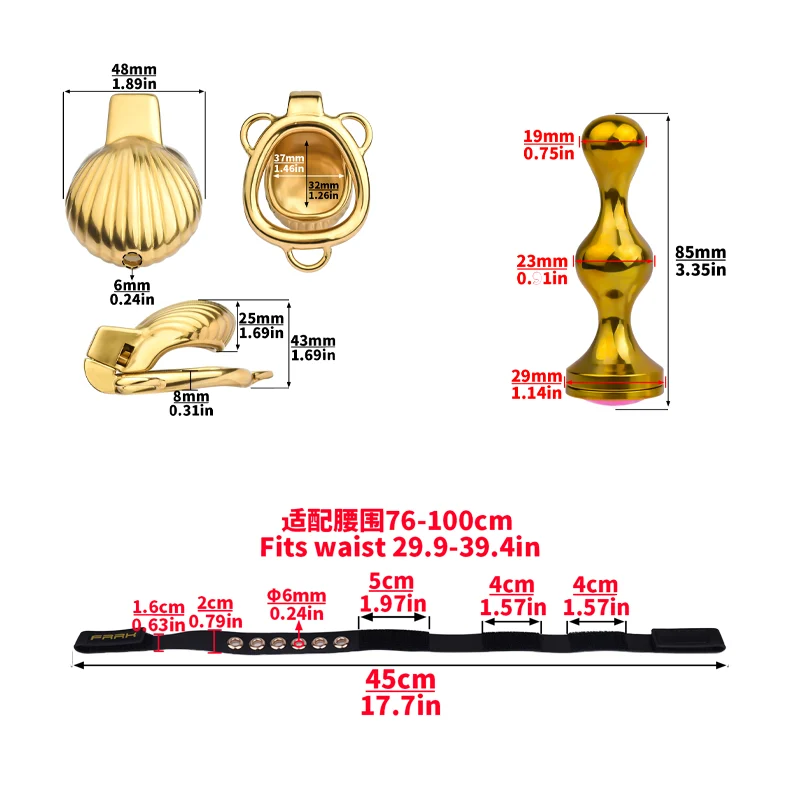 Seashell Male Chastity Cage with Anal Plug SM Anal Intercourse Penile Bondage Attack From Front and Rear Sex Toy for Man