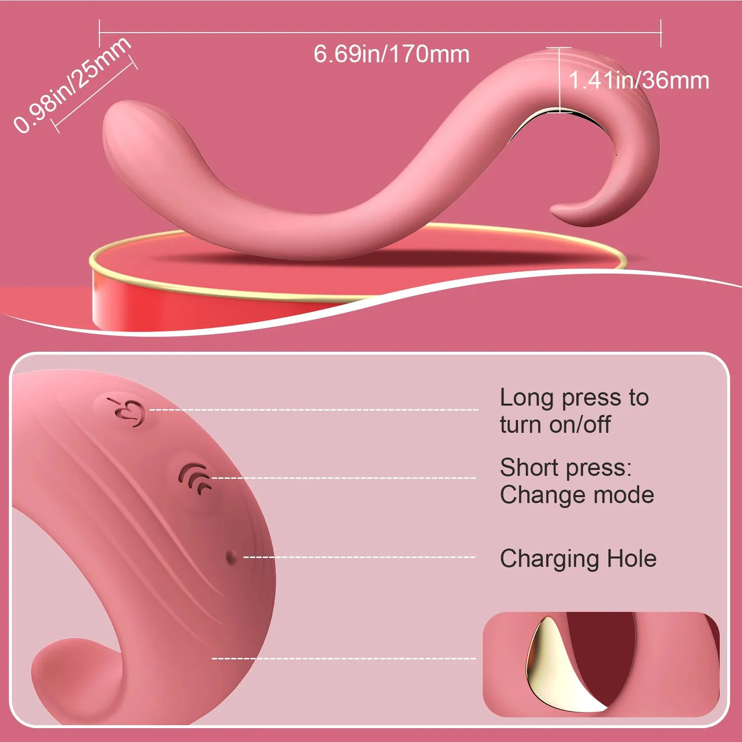 S Shape High-End Mini G-Spot Clitoral Vibrator Wand Double-Headed 10-Frequency Vibration USB Rechargeable Waterproof Handheld