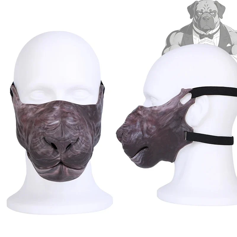 Beast-Face Half Mask Tamed Beastskin Texture Adult Fetish Mask Designed for Pup Play Pet Play Roleplay