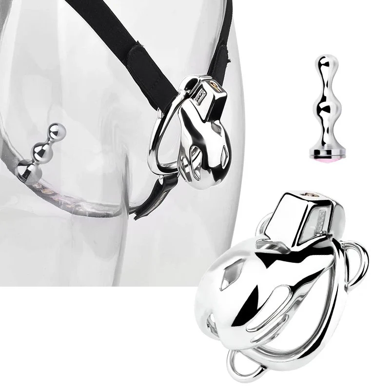Silver Cobra Penis Chastity Cage Hot Mamba Metal Cock Lock with Belt Wearable Metal Anal Plug BDSM Adult Toys Sex Shop