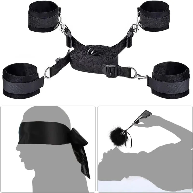 Slave Sexy Mattress Under Restraint Binding Ribbon and Wrist Ankle Cover Couple Game