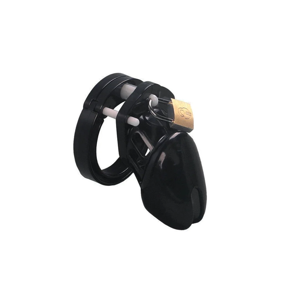 Silicone Men's Cock Lock Pink and Black Male Chastity Cage with 5 Penis Ring Devices Bondage Sex Toy