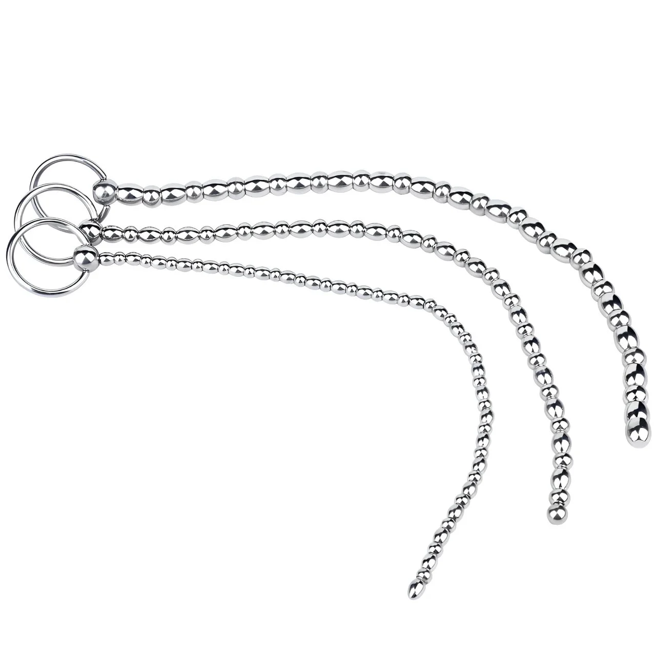 Urethral Sounds 3 PCS Set Stainless Steel Penis Plug with Multi Beads Smooth Urethral Dilators Masturbation for Men