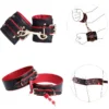 1Leather Restraint Cuffs + Thigh Restraint Set Black & Red Colorway 18+ Adult Roleplay Toy