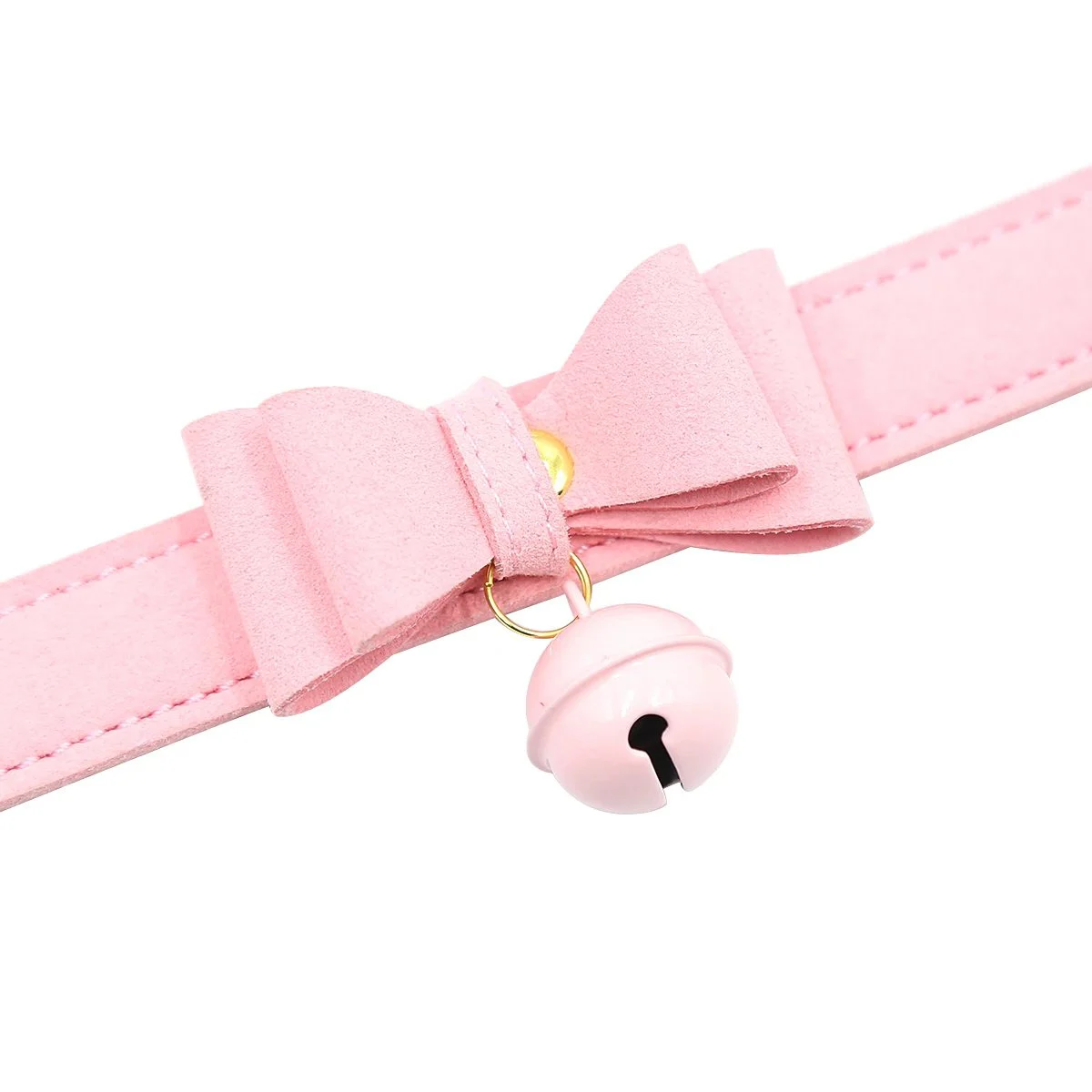 Neck Sleeve Pink Dog Bell Bow Gold Soft Leather Pin Buckle Neck Sleeve Black Adult Sex Toys