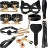 8PCS Bdsm Restraints Bondage Gear Handcuffs Whip Nipple Clamps Leather Bondage Set