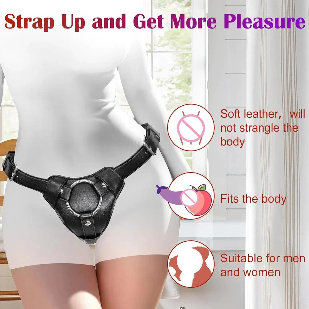 Adjustable Waist Thigh Soft Leather Belt Strap on Dildo Harness Metal O-Rings Adult Sex Toys for Women Men