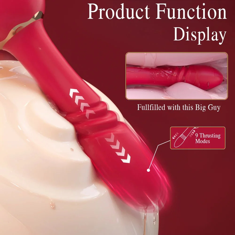 Rose-shaped Vibrator for Female Use Tongue-like Tongue-Flicking Vibration and Telescopic Insertion
