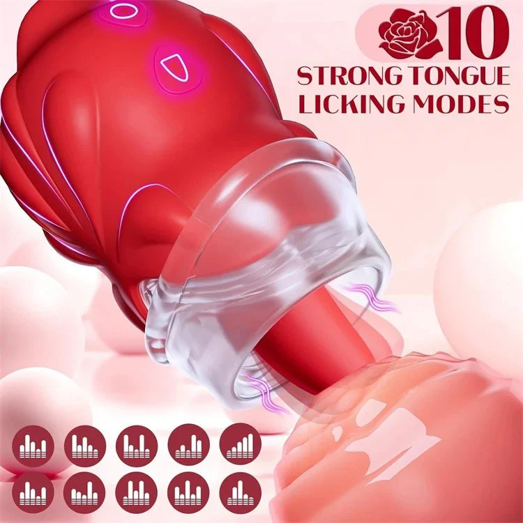 Rose Shape Breast Nipple Tongue Licking Sucking Clitoral Stimulation Vibrator Sex Toy for Women