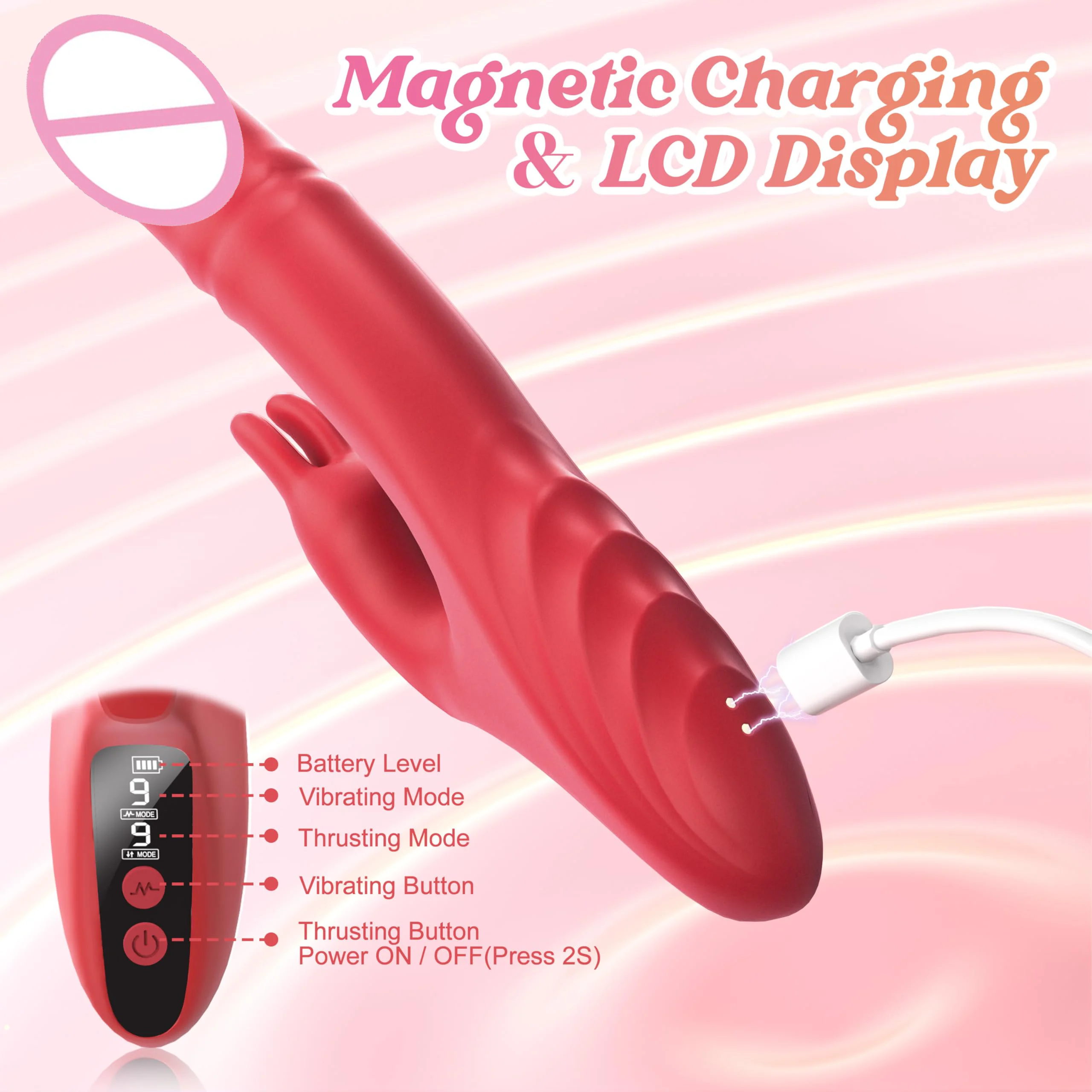9 Powerful Vibrations Clitoris Stimulator Thrusting Realistic Dildo Vibrator LED Display G-Spot Bunny Rabbit Vibrator for Women