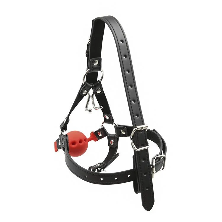 Adult Products Breathable Silicone Harness Mouth Gag With Nose Hook Sex Toy