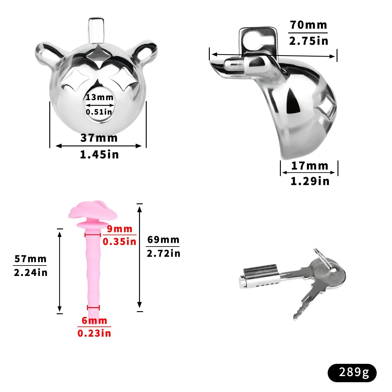 Stainless Steel Male Chastity Lock with Wearable Catheter, Realistic Sensation Penis Cage for BDSM Play