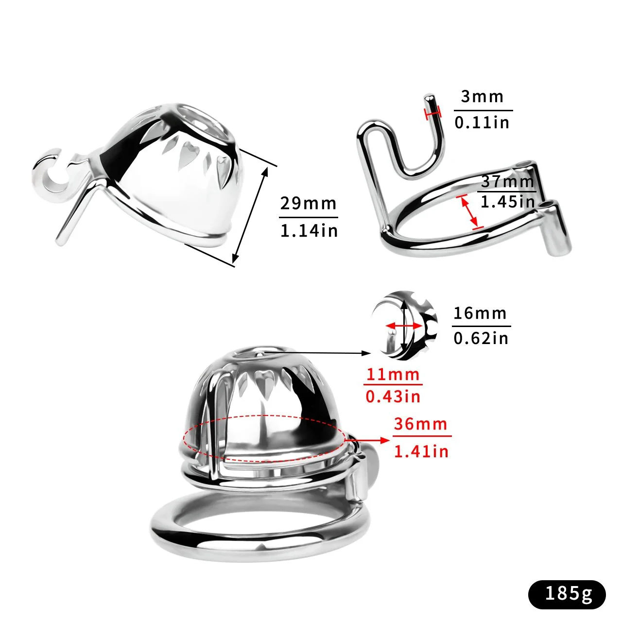 Premium Male Chastity Cage with Stealth Lock 4 Base Rings & 2 PA Ring Options Bird Lock Style for BDSM Bondage Play