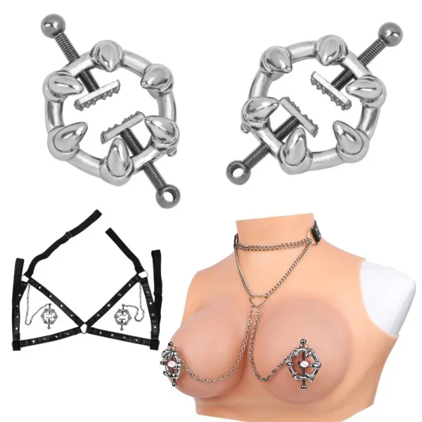 Adjustable Metal Nipple Clamps with Spikes Non Piercing Weights Clamp Balls Pendant Nipple Clip Clips Nippleclamps Bondage