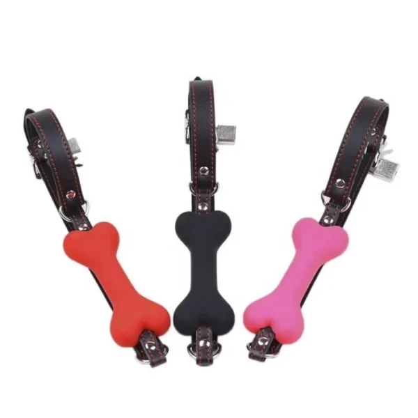Adult BDSM Bondage Sex Game Toy Silicone Bones Mouth Gag and Leather Harness Ball Gag for Couple Sex Toys