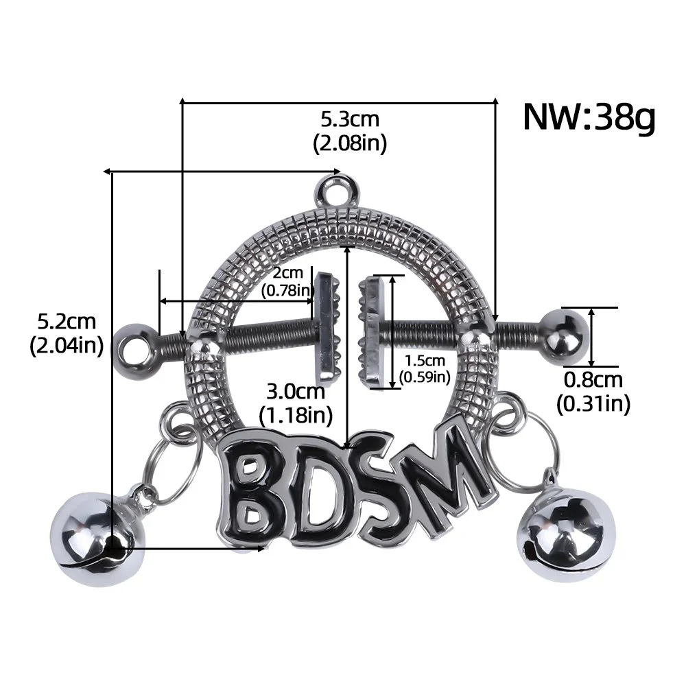 Adjustable Metal Chain Nipple Clamp Harness with Pendant for Couples Bondage Play