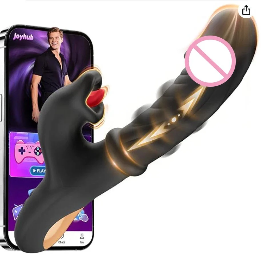 Tongue Licking Thrusting Realistic Dildo Rabbit Vibrator G Spot Dildos with Sliding Ring Sex Toy for Women