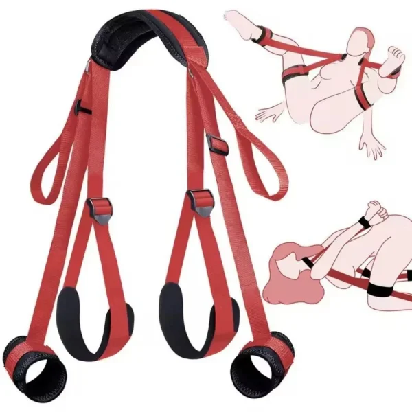 Adult Sex Bondage Kit Bed Restraints Set with Handcuffs Neck to Thigh Ankle Adjustable Leg Straps Handcuffs for Couples