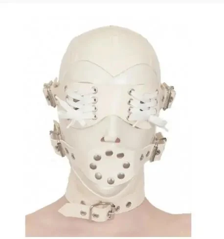 Unisex Milky White Latex Rubber Mask with Gag Rubber Tights Jumpsuit Eco-Friendly 100% Waterproof Party Headgear
