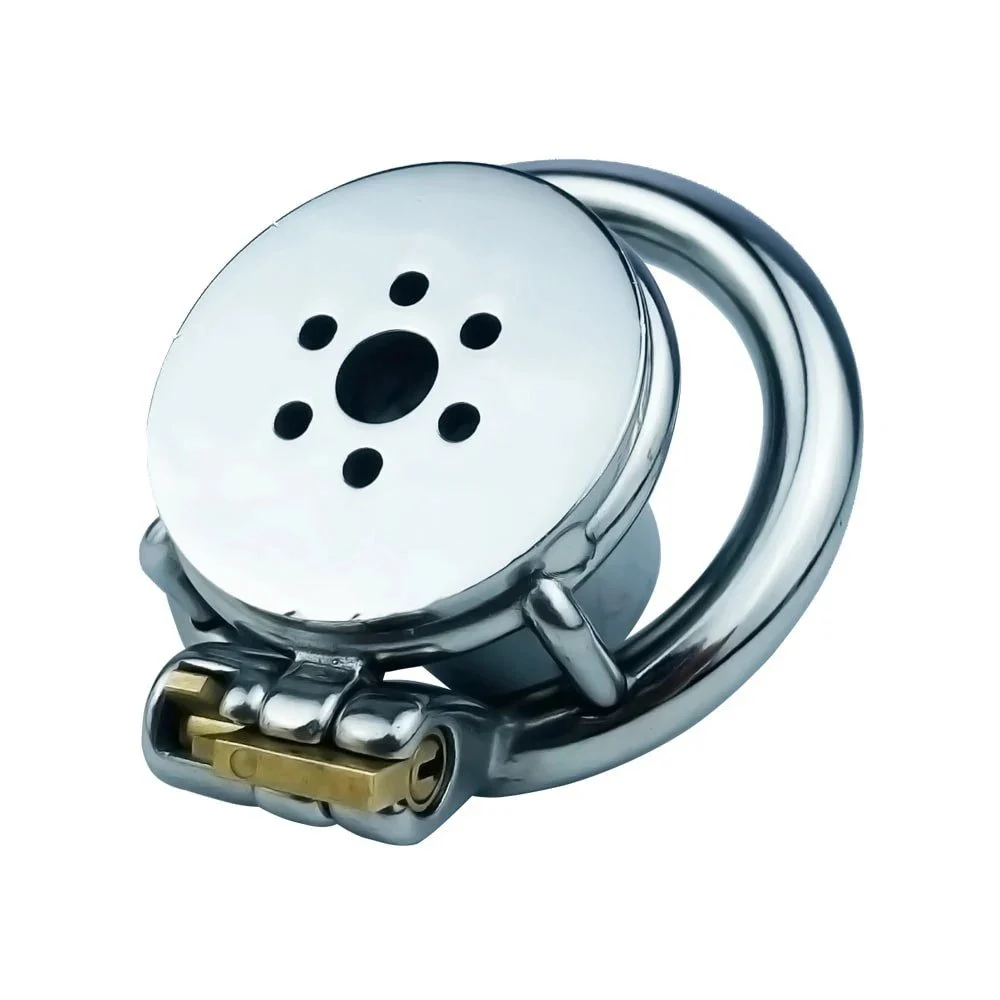 Single Layer Stainless Steel Negative Electrode Series Men's Metal Hollow Rivet Stimulation Chastity Lock Cage