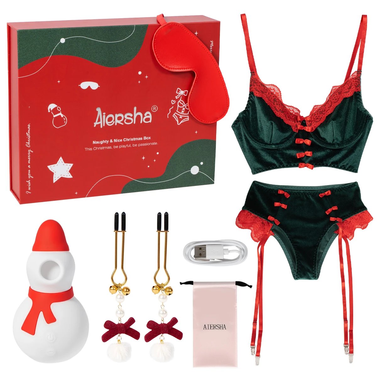 Luxury Christmas Sex Gift Box Set Christmas Style Sexy Lingerie Adult Romantic Lovers Sex Toy Gift BDSM Set