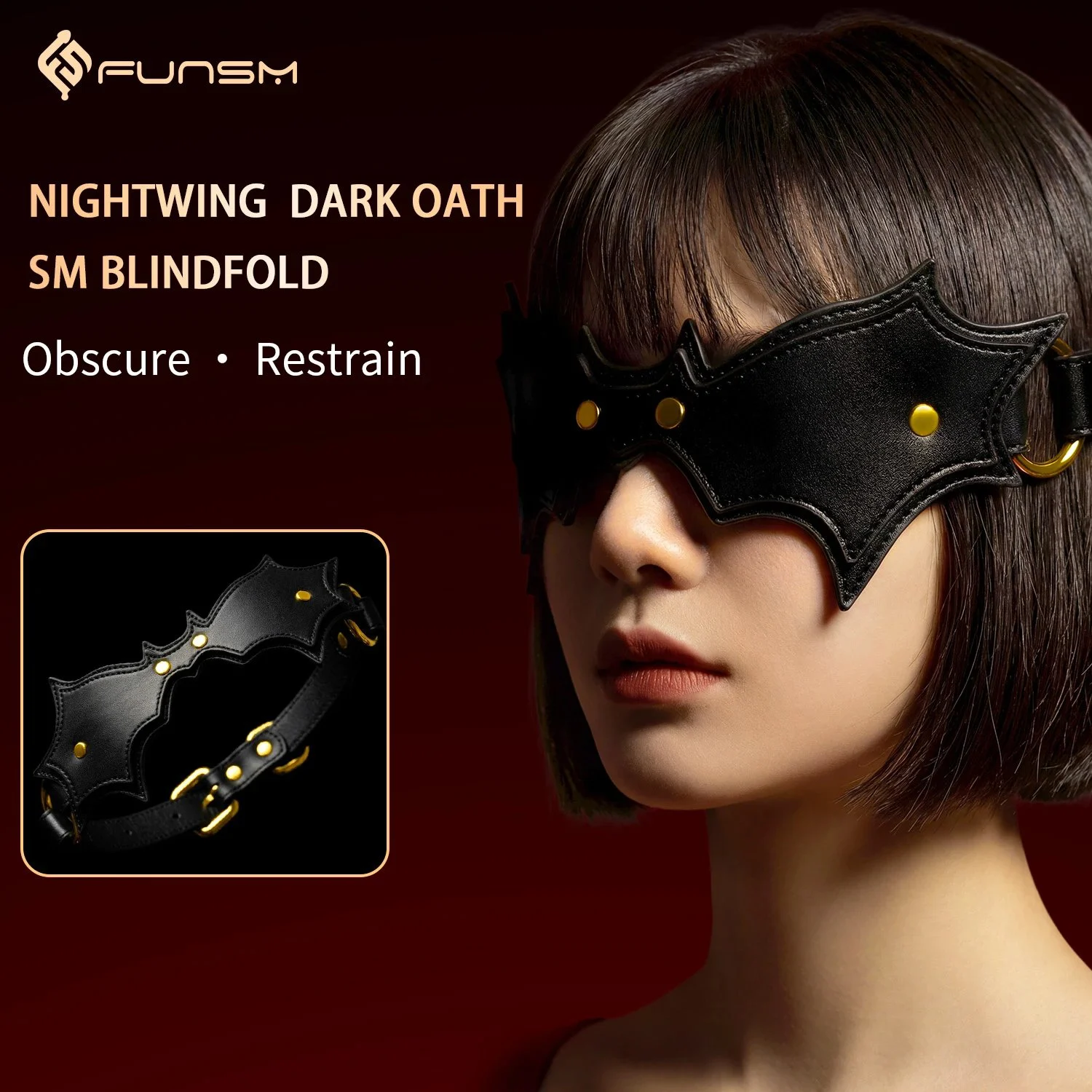 Bat Style Leather Blindfold Mask, Adjustable Bondage Eye Mask, Role Play Fetish Cosplay Adult Toy