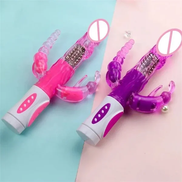 Top Electric Triple Rabbit Dildo Vibrator for Women With Rotating Head Massage Butterfly & G-Spot Features