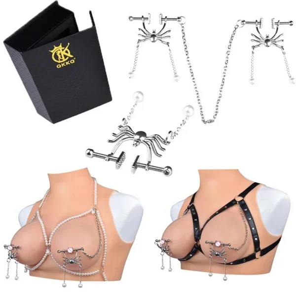Harness Nipple Clamps Bondage Leather,Fetish Adult Toys, Bondage Sex Toy Nipple Clamps Leather Strap for Bondage