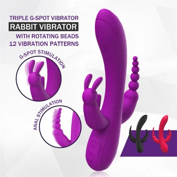 Sex Toys for Women 12 Vibe Rechargeable Clitoris Stimulator Triple Heads Rabbit Anal Beads Vibrator
