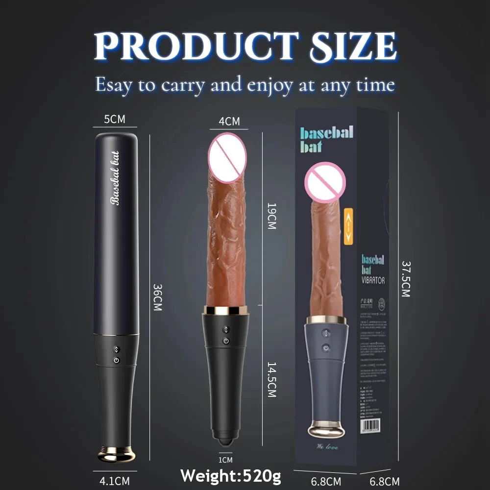 Baseball Bat Shaped Vagina Anal Stimulator Heating Auto Telescopic 19CM Realistic Thrusting Dildo Vibrator for Women