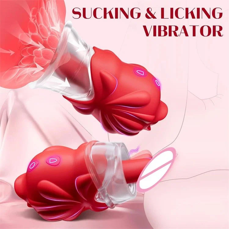 Rose Shape Breast Nipple Tongue Licking Sucking Clitoral Stimulation Vibrator Sex Toy for Women