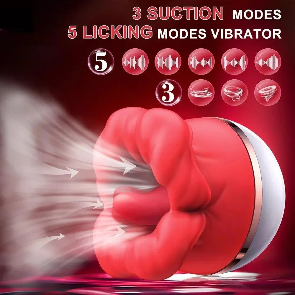 Rotating Suction Style Big Lips Tongue Licking Sex Toy Couples Female Masturbation Waterproof Rose Vibrator