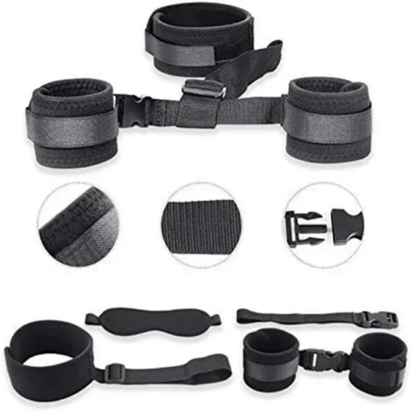 Adjustable Bondage Restraints Set Neck to Wrist Behind Back Handcuffs Collar With Blindfold