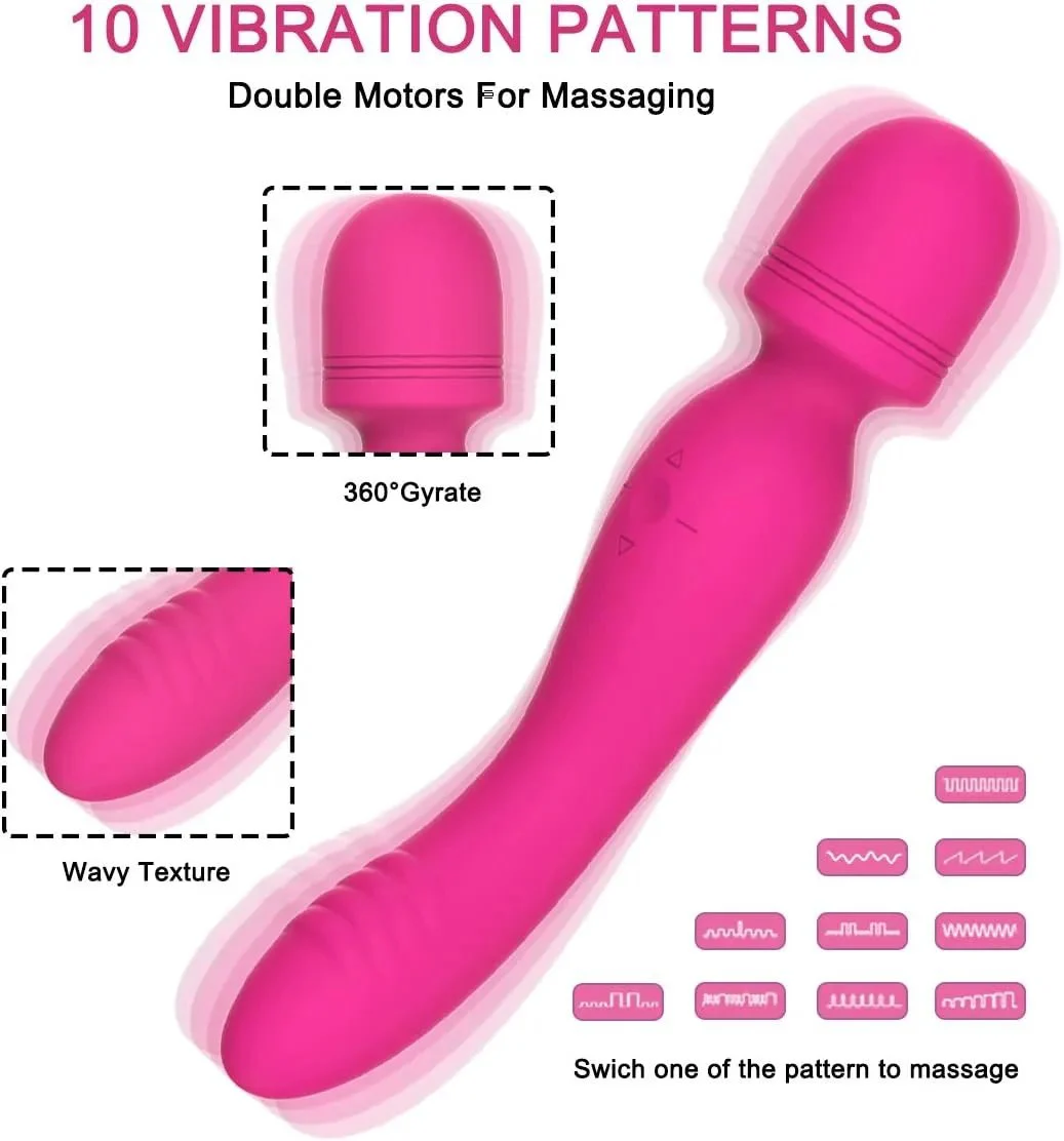 2 in 1 Double Ended Vibrator for Women Soft Silicone Sex Toy 10 Speeds Powerful Vibration Rechargeable Adult Wand Massager
