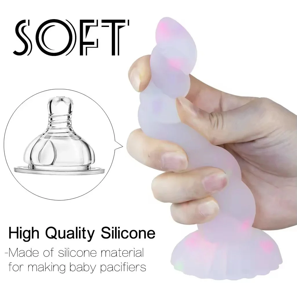 Colorful Jelly Luminous Eco-Friendly Silicone Dildo Anal Plug Strong Suction Cup Waterproof IPX6 Women Couples Sex Toy
